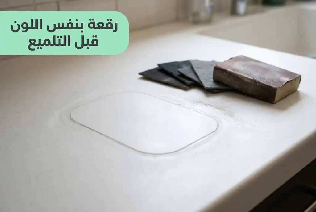 رقعة كوريان بنفس اللون مكان حرق عميق قبل التلميع
