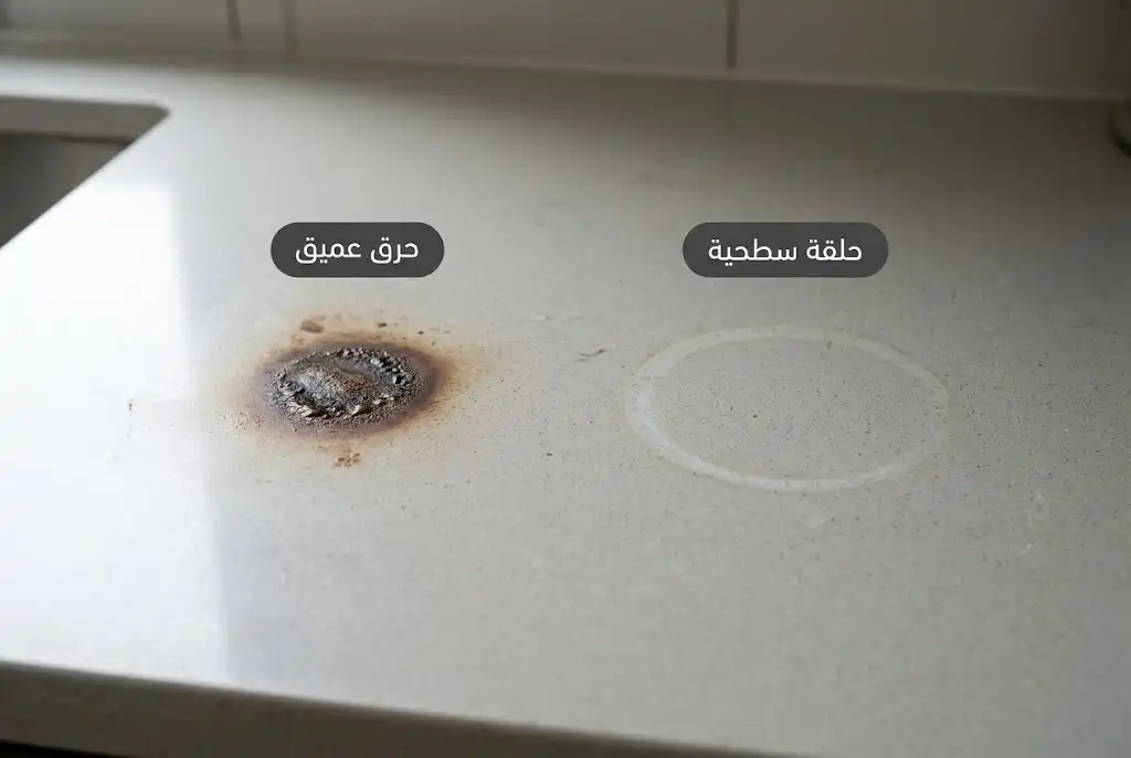 حلقة بيضاء وبقعة بنية من أثر الحرارة على سطح كوريان