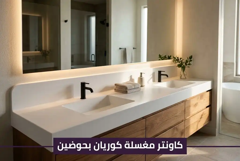 كاونتر مغسلة كوريان بحوضين في حمام ماستر
