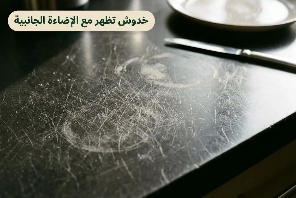 خدوش دقيقة على سطح كوريان داكن تحت إضاءة جانبية