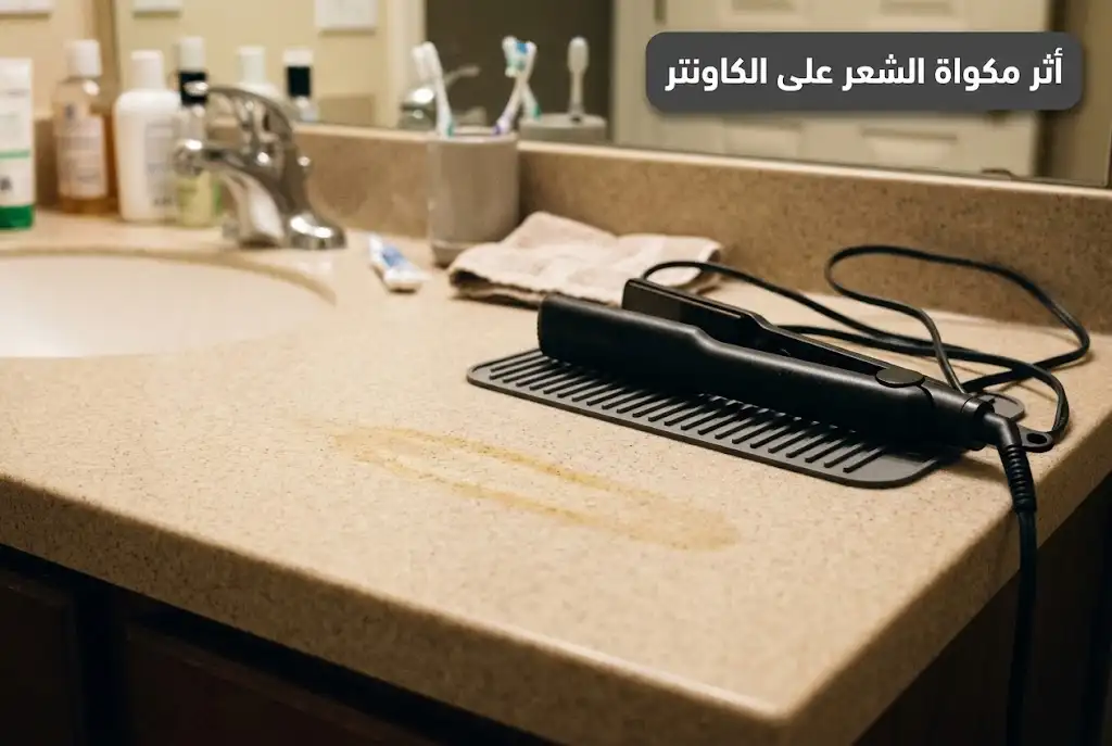 أثر مكواة شعر على كاونتر مغسلة كوريان