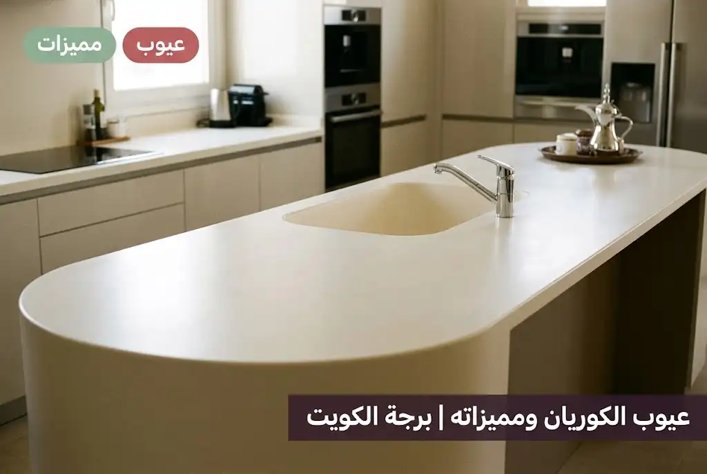 مطبخ بكاونتر كوريان متصل وحوض مدمج بدون فواصل