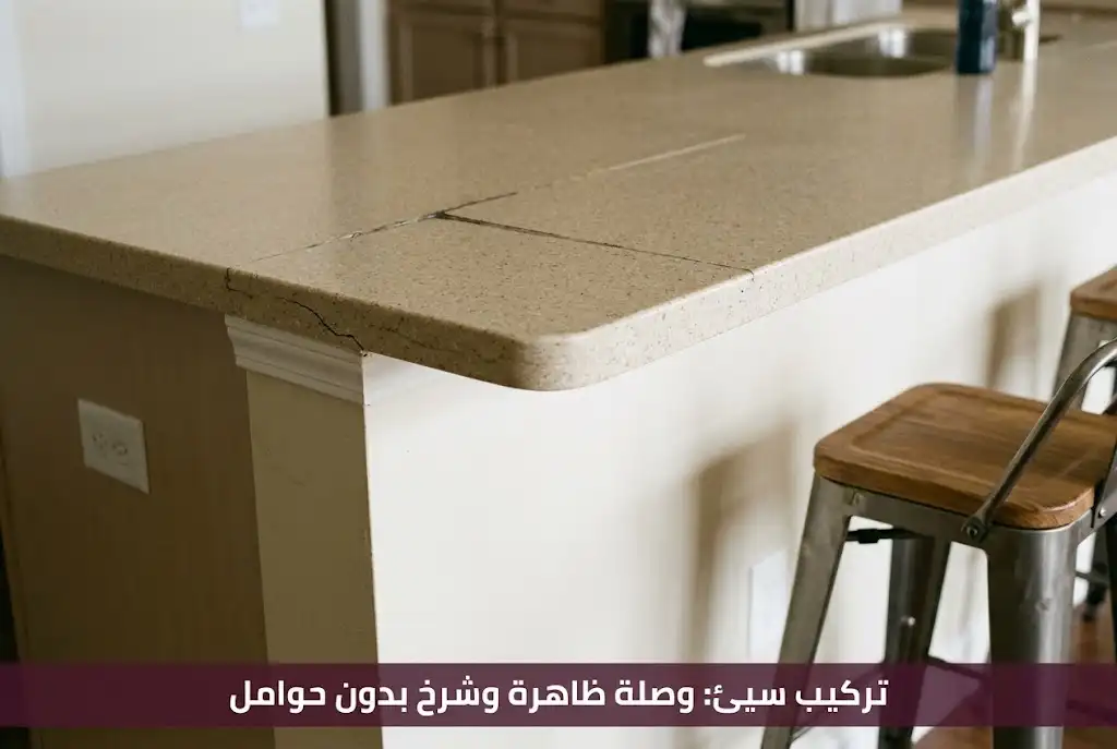 وصلة ظاهرة وشرخ تحت بروز كاونتر كوريان بسبب تركيب سيئ